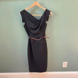 New Black Halo Black Dress Cowl Neck Sleeveless‎ Sheath Fitted Women Size 0